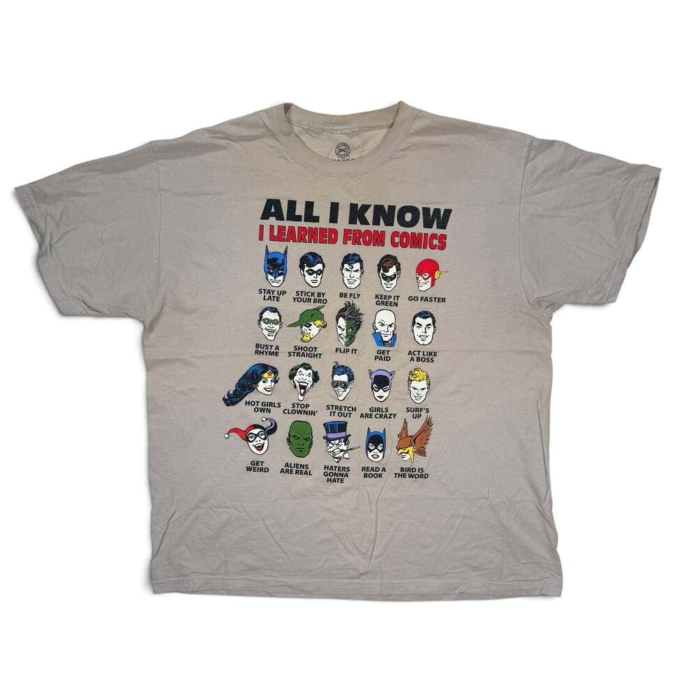 DC Comics All I Know I Learned From Comics Superhero Graphic T-Shirt XL Gray
